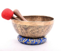 9 Inches Flower Of Life Carving Bowl -Best For meditation -Handmade Tibetan Bowl - £163.04 GBP