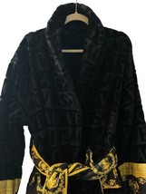 Authentic L NEW $750 VERSACE Black Gold Terry Cloth LOGO Unisex Bath Robe Medusa image 2