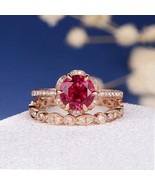 2.40Ct Round Cut Ruby Halo Engagement Bridal Ring Set 14k Rose Gold FInish - $146.79 CAD