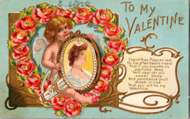 To My Valentine Cupid Valentine Series No. 1 embossed antique angel Poppies a3 - £14.41 GBP