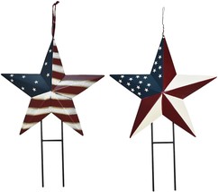 4th of July Metal Barn Star Yard Sign Outdoor Lawn Decor, Patriotic US Flag Star - £20.21 GBP
