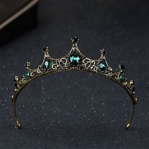 Women Hair Jewelry kids Tiaras Vintage Small Baroque Green Crystal Crown Weddin - £13.21 GBP