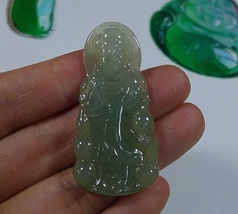 Cert&#39;d Fine Natural Quality Type A Icy Translucent Jadeite Jade Guanyin ... - £152.70 GBP