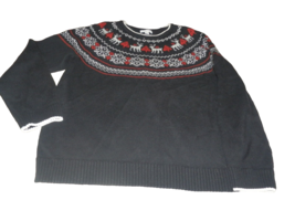 Nice Womens Xl Charter Club Black Nordic Reindeer Sweater Crewneck Snowflakes - £19.48 GBP