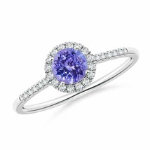 ANGARA Round Tanzanite Halo Ring with Diamond Accents for Women in 14K Gold - £595.65 GBP