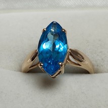 14K Yellow Gold 14x7mm Marquise Swiss Blue Topaz Ring 3.12g Size 7 - £273.81 GBP