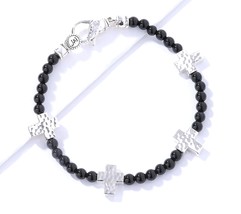 John Hardy JAI Symbols of Love Message CROSS Onyx Sterling Silver Bracelet -XL - £103.91 GBP