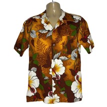 VINTAGE 60s Pomare Tahiti Hawaiian Shirt Colorful Orange Floral 70s Barkcloth - £57.91 GBP