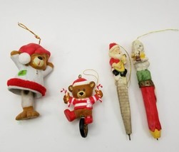 (Lot of 4) Christmas Ornaments Mouse &amp; Santa Pens /Pencils and 2 Bears - £7.90 GBP