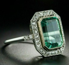 3Ct Labor Erstellt Smaragd Diamant Hochzeit Kunst Deko 14K Weiß Vergoldet Ring - £82.32 GBP
