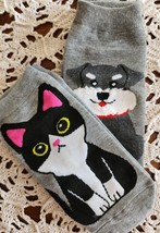 Two (2) Pair ~ Animal Print ~ 1-Cat ~ 1-Dog ~ Knit ~ Ankle Socks (3) - £11.93 GBP