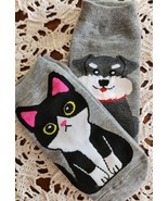 Two (2) Pair ~ Animal Print ~ 1-Cat ~ 1-Dog ~ Knit ~ Ankle Socks (3) - $14.96