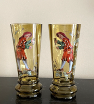Antique Pair of Moser Czech Bohemian Figures Enameled Smoked Art Glass Vases - £466.33 GBP