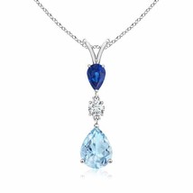 Authenticity Guarantee 
Pear-Shaped Sapphire and Aquamarine Drop Pendant in 1... - £1,109.11 GBP