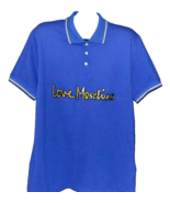 Love Moschino  Men&#39;s Blue Gold Logo Cotton Polo Shirt Size 3XL - £102.48 GBP