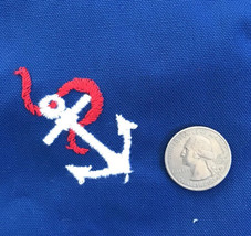 Vtg Royal Blue Nautical Red White Navy Anchor Embroidered Fabric 1.5yds x 45” - $39.99