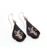 Vintage Sterling Silver Siamese Niello Etched Drop Earrings Double Sided - $2,809.94 MXN