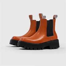 British Style Leather Platform Boots Men Chunky Heels Ankle Boots Male Square To - £59.48 GBP