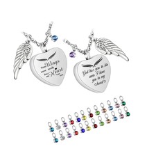 Heart Urn Necklace Set of 2, Angel Wing Cremation Necklace 2 - $77.06