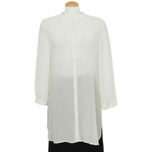 Eileen Fisher Bone Sheer Silk Crepe Long Mandarin Tunic Shirt Top M - £96.43 GBP