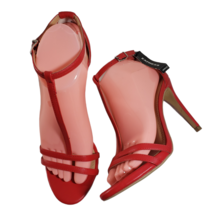 Express Womens Red Open Toe T Strap Buckle High Stiletto Heels Sandals Size 8 - £35.35 GBP