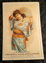 Victorian Trading Card J.O. Wolslayer ~ Fine Boots Shoes &amp; Slippers ~ Ea... - £6.71 GBP