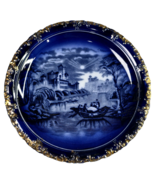 BEAUTIFUL TRANSFERWARE PLATE 19TH CENTURY GOLD GILDING BLUE &amp; WHITE 10&quot; ... - $1,159.41 MXN