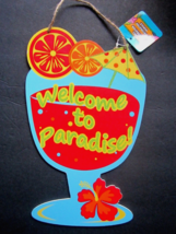 Die-Cut Fun Glittery 7&quot; X 12&quot; Welcome To Paradise!&quot; Wooden Luau Sign New! - £6.78 GBP