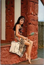 Maori Girl and Meeting House Carving Rotorua New Zealand Postcard - £11.64 GBP