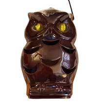 Inarco Brown Green Owl Lantern Candle Holder Glass Marble Eyes Handle Vtg 6.5&quot;t - £18.64 GBP