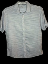 Mens Vince Camuto Button Up Short Sleeve Shirt Blue White Brush Size L  - £8.17 GBP