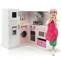 Corner Play Kitchen Wooden Toy Set with Sound and Light - Color: Pink - £232.60 GBP