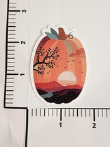 Pumpkin Shaped Sticker with River and Setting Sun Coloring Decal Embelli... - $2.59