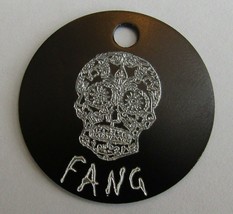 30MM Sugar Skull Dog Tag Key Ring Personlaized Front &amp; Back Choice Of 9 Colours - £15.75 GBP