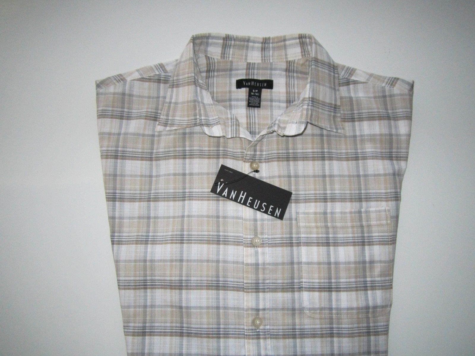 Van Heusen Spread  Plaids Desert Textures Short SL Men casual Shirt S (14-14.5) - £16.18 GBP