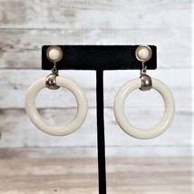 Vintage Screw On Earrings Extra Large Statement Cream Retro Dangle - £8.78 GBP