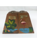 Vtg Kenmar Miami Beach FL Palm Tree Flamingo Wooden 3.5&quot; Salt &amp; Pepper S... - $9.69