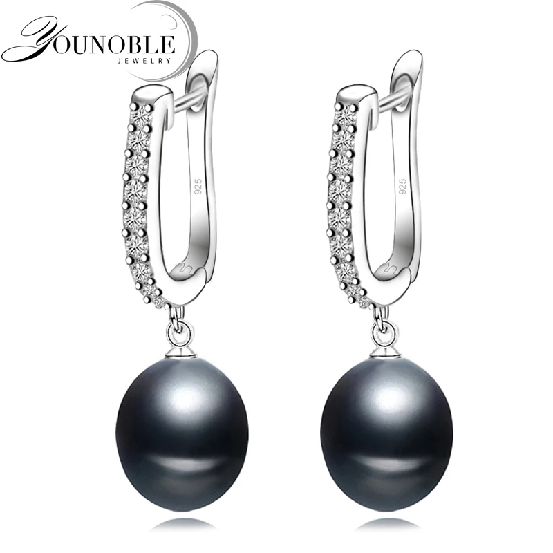 Real Natural Black Pearl Earrings For Women,Beautiful 925 Sterling Silver - £12.49 GBP