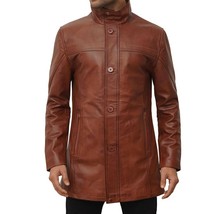 Casual  Men Trench Coat Genuine Leather Lambskin Brown Halloween Stylish... - $154.28