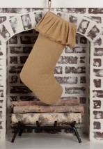 Set Of 4 Primitive Rustic Natural Burlap Ruffled Stockings - $46.98