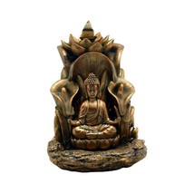 Buddha Lotus Backflow Cone Incense Burner Hands Raised Abhaya Mudra 6&quot; H Bronze - £25.26 GBP