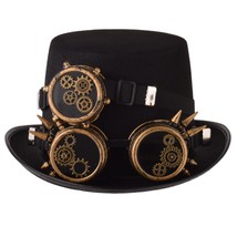 Goggles Hat Men Women Steam TOP Hat  Party Cosplay Black Bowler Fedora - £96.30 GBP