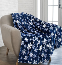 Christmas Throw Blanket Navy Snowflake Christmas Fleece Blanket Soft Plush Blue - £21.54 GBP