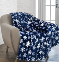 Christmas Throw Blanket Navy Snowflake Christmas Fleece Blanket Soft Plu... - £21.51 GBP