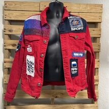 Copper Rivet Motor Sport Racing Red Denim Jacket Men&#39;s Size L Grand Prix KG - $39.59