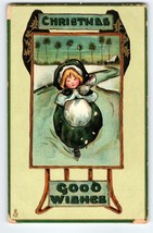 Christmas Postcard Dutch Girl Ice Skating Muff Ivy M. James Series 522 Tuck - £18.66 GBP