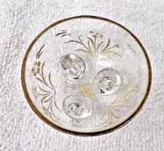 Elegant OLD Crystal Open Salt Dip Etched w Flowers Highlighted in GOLD 3... - $9.90