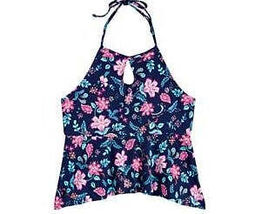 Summer Crush Big Girls Floral-Print Tankini Top Navy, Size 8 - $17.81