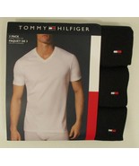 3 TOMMY HILFIGER COTTON BLACK WHITE RED V NECK S M L XL XXL T-SHIRTS UND... - £25.87 GBP