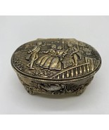 Vtg Gold Tone Metal Victorian Scene Trinket Box Made In Japan - $23.38